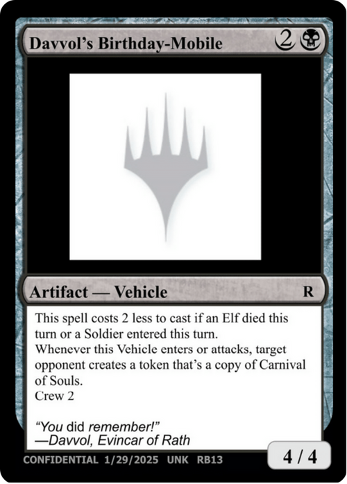 Davvol's Birthdaymobile (UNK-RB13A) - Un-Known Event Playtest Cards