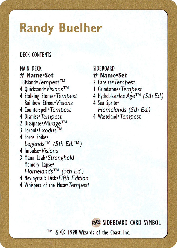 1998 Randy Buehler Decklist Card (WCD-) - World Championship Decks 1998