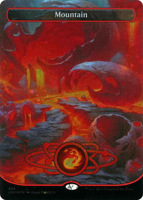 Mountain (489) (Borderless) (Galaxy Foil) (UNF-489) - Unfinity Foil