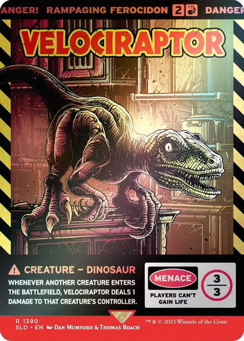 Velociraptor - Rampaging Ferocidon (Rainbow Foil) (SLD-1390) - Secret Lair Drop / Velociraptor: (Full Art) (Borderless) Foil