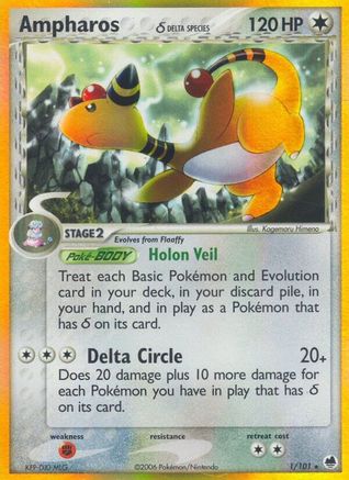Ampharos (Delta Species)/101  - Reverse Holofoil Dragon Frontiers - Holo Rare