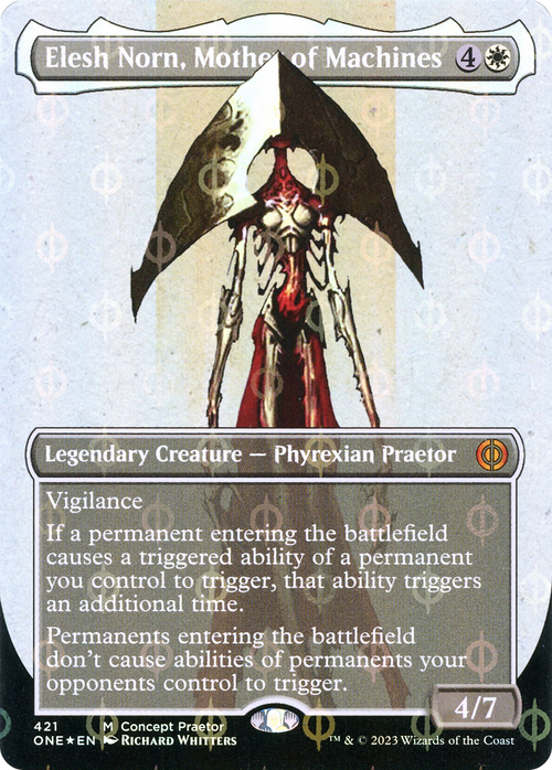 Elesh Norn, Mother of Machines (Concept Praetor) (Step-and-Compleat Foil) (ONE-421) - Phyrexia: All Will Be One (Borderless) Foil