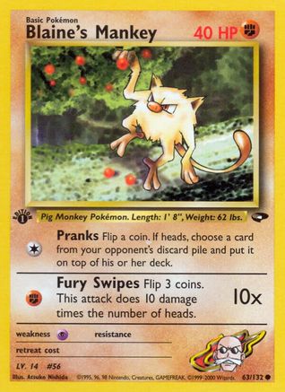 Blaine's Mankey 063  - 1st Edition Gym Challenge - Common