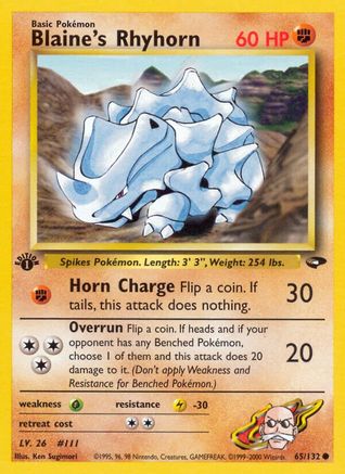 Blaine's Rhyhorn 065  - 1st Edition Gym Challenge - Common