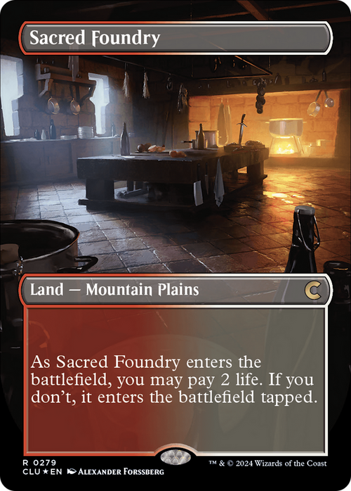 Sacred Foundry (Borderless) (CLU-279) - Ravnica: Clue Edition Foil