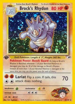 Brock's Rhydon 002  - 1st Edition Holofoil Gym Heroes - Holo Rare