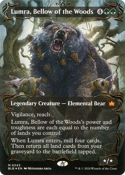 Lumra, Bellow of the Woods (Borderless) (Raised Foil) (BLB-343) - Bloomburrow: (Showcase) Foil