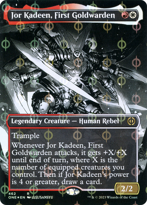 Jor Kadeen, First Goldwarden (Borderless) (Step-and-Compleat Foil) (ONE-462) - Phyrexia: All Will Be One: (Showcase) Foil