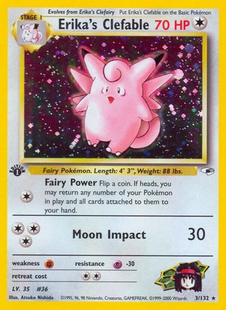 Erika's Clefable 003  - 1st Edition Holofoil Gym Heroes - Holo Rare