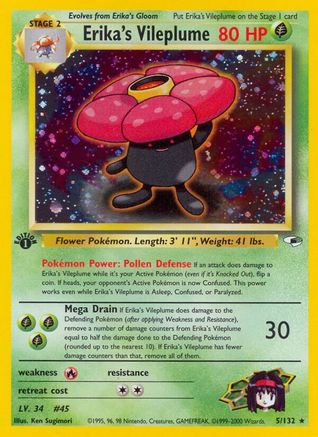 Erika's Vileplume 005  - 1st Edition Holofoil Gym Heroes - Holo Rare