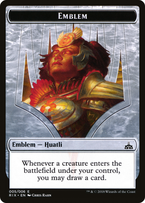 Emblem - Huatli, Radiant Champion (RIX-005) - Rivals of Ixalan Tokens