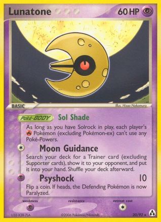 Lunatone/92  - Reverse Holofoil Legend Maker - Rare