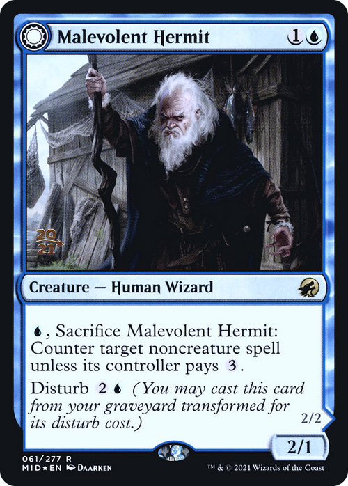 Malevolent Hermit (PRE-61S) - Innistrad: Midnight Hunt Promos: (Double Faced Transform) Foil