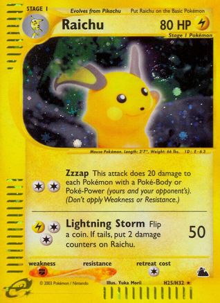 Raichu (H25)/H32  - Holofoil Skyridge - Holo Rare