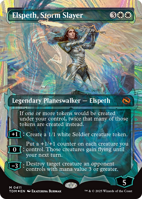 Elspeth, Storm Slayer (Showcase) (Halo Foil) (TDM-411) - Tarkir: Dragonstorm: (Showcase) (Borderless) Foil