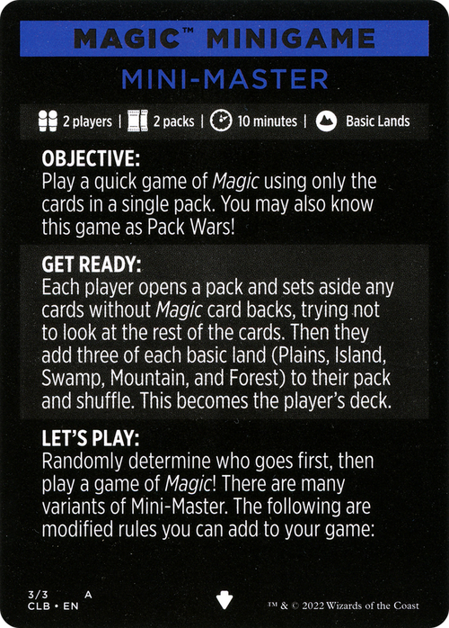 Mini-Master // Mini-Master (cont'd) (MCLB-003) - Commander Legends: Battle for Baldur's Gate Minigames
