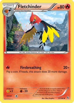 Fletchinder 017  - Reverse Holofoil XY  Flashfire - Uncommon