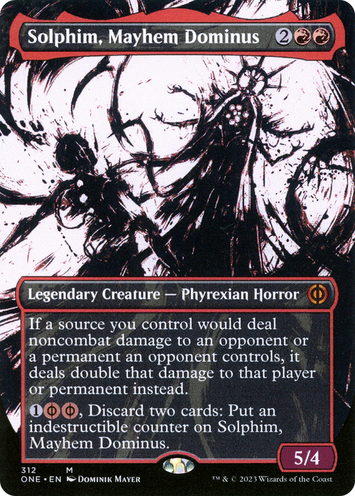Solphim, Mayhem Dominus (Showcase) (ONE-312) - Phyrexia: All Will Be One: (Showcase) (Borderless) Foil