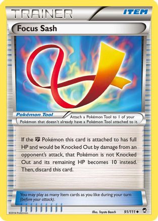 Focus Sash 091  - Reverse Holofoil XY  Furious Fists - Uncommon