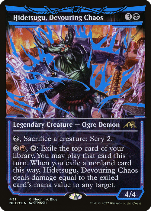 Hidetsugu, Devouring Chaos (Neon Blue) (NEO-431) - Kamigawa: Neon Dynasty: (Showcase) Foil