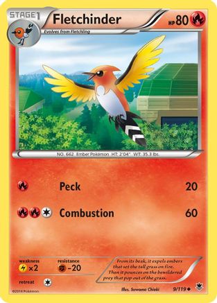 Fletchinder  - Reverse Holofoil XY  Phantom Forces - Uncommon