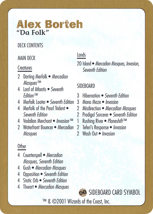 2001 Alex Borteh Decklist Card (WCD-) - World Championship Decks 2001
