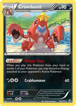 Crawdaunt  - Reverse Holofoil XY  Primal Clash - Holo Rare
