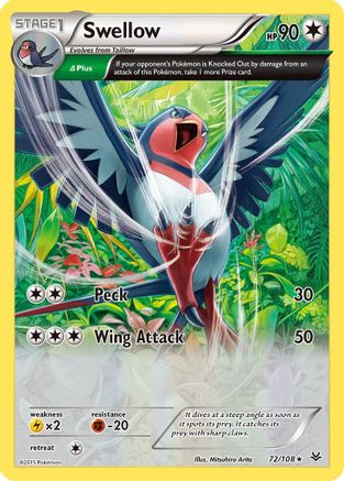 Swellow (72 Delta) (72 Delta) 072/108  - Holofoil XY  Roaring Skies - Holo Rare