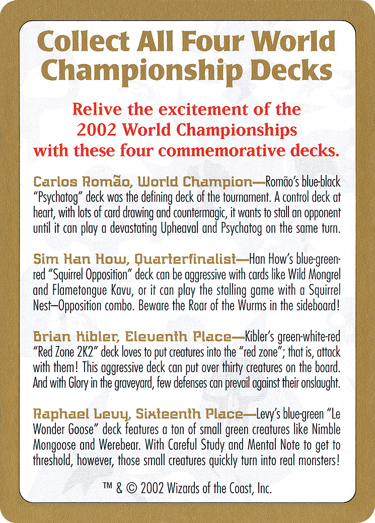 2002 World Championship Advertisement Card (WCD-) - World Championship Decks 2002