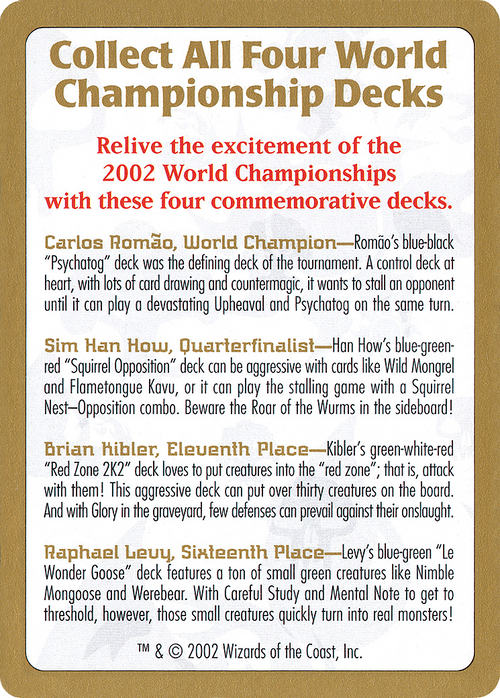 2002 World Championship Advertisement Card (WCD-) - World Championship Decks 2002