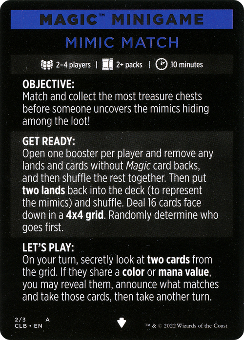 Mimic Match // Mimic Match (cont'd) (MCLB-002) - Commander Legends: Battle for Baldur's Gate Minigames