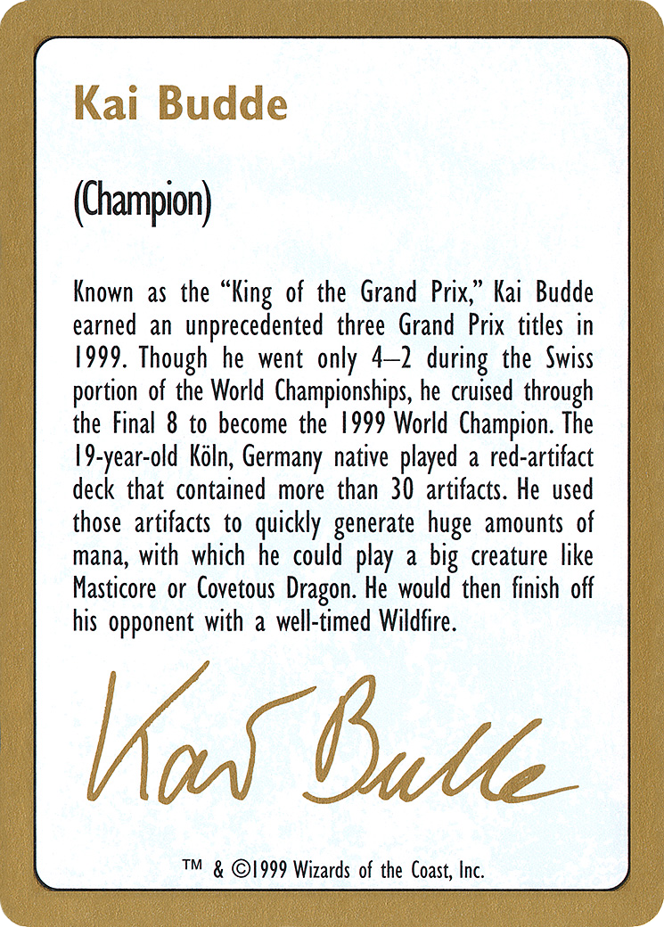 1999 Kai Budde Biography Card (WCD-) - World Championship Decks 1999