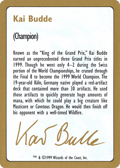 1999 Kai Budde Biography Card (WCD-) - World Championship Decks 1999