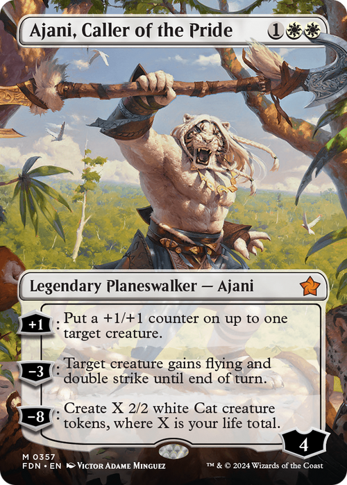 Ajani, Caller of the Pride (Borderless) (FDN-357) - Foundations Foil