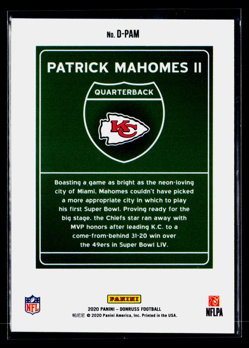 2020 Panini Donruss Downtown Patrick Mahomes II #D-PAM – Super Bowl LIV Downtown SSP