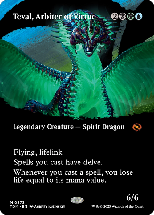 Teval, Arbiter of Virtue (Borderless) (TDM-373) - Tarkir: Dragonstorm: (Showcase) Foil