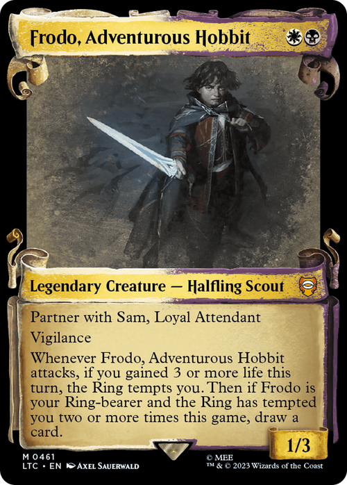 Frodo, Adventurous Hobbit (Showcase Scrolls) (LTC-461) - Tales of Middle-earth Commander: (Showcase) Foil