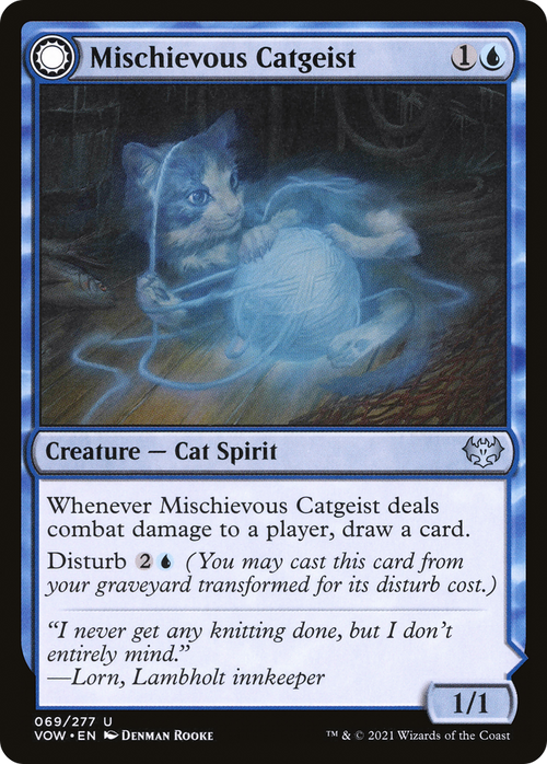 Mischievous Catgeist (VOW-069) - Innistrad: Crimson Vow: (Double Faced Transform) Foil