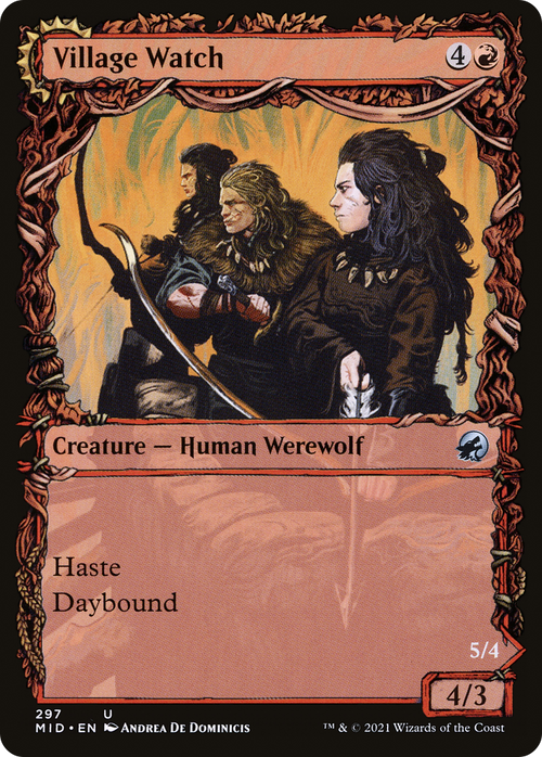 Village Watch (Showcase) (MID-297) - Innistrad: Midnight Hunt: (Showcase, Double Faced Transform) Foil