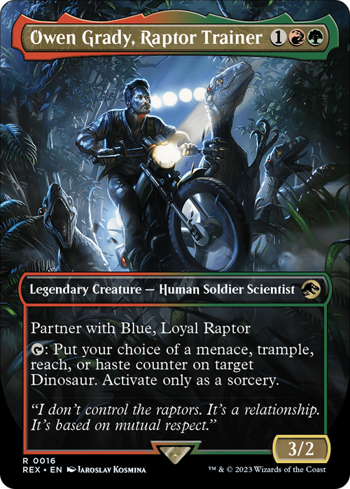 Owen Grady, Raptor Trainer (Borderless) (REX-016) - Jurassic World Collection Foil
