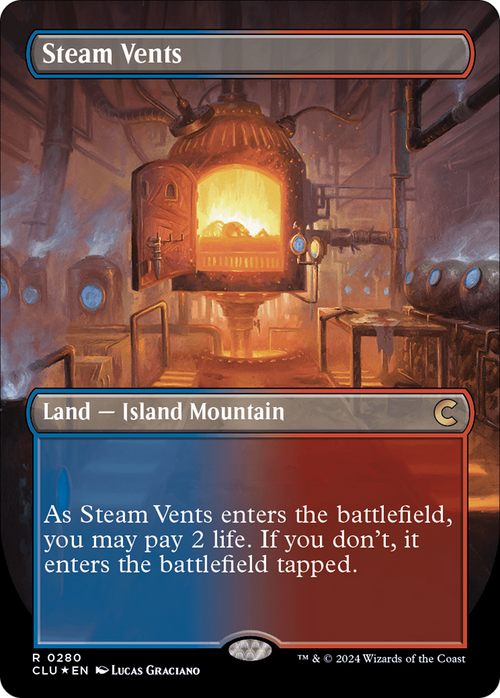 Steam Vents (Borderless) (CLU-280) - Ravnica: Clue Edition Foil