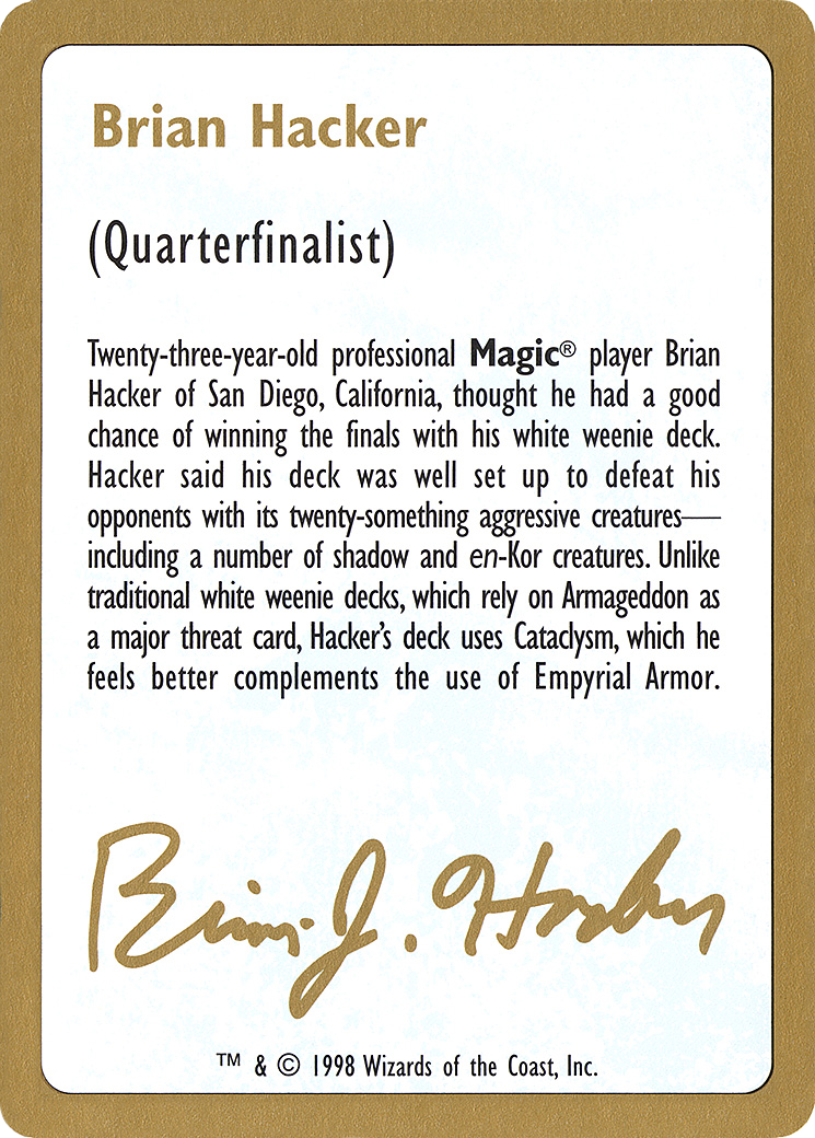 1998 Brian Hacker Biography Card (WCD-) - World Championship Decks 1998