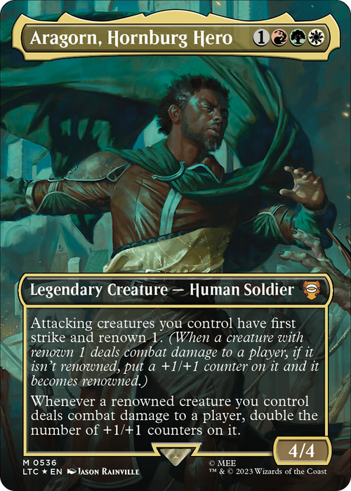 Aragorn, Hornburg Hero (Borderless) (Surge Foil) (LTC-536) - Tales of Middle-earth Commander Foil