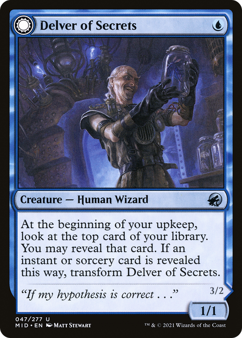 Delver of Secrets (MID-047) - Innistrad: Midnight Hunt: (Double Faced Transform) Foil