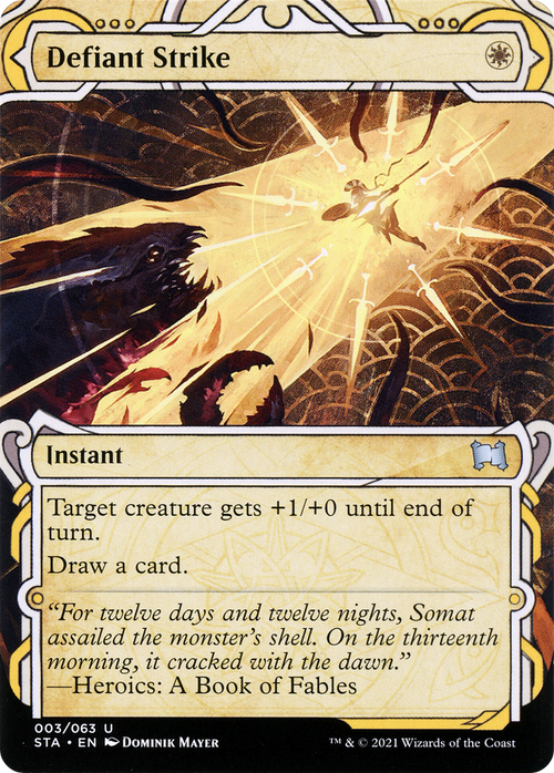 Defiant Strike (STA-003) - Strixhaven Mystical Archive: (Showcase) (Borderless) Etched Foil