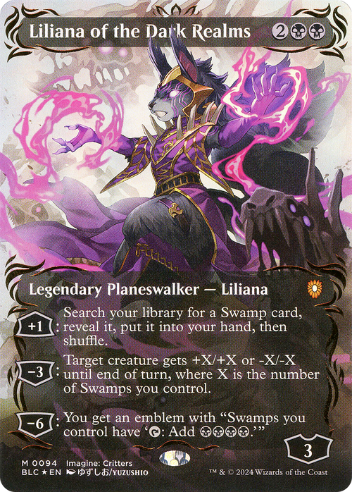 Liliana of the Dark Realms (Borderless) (Raised Foil) (BLC-094) - Bloomburrow Commander Foil