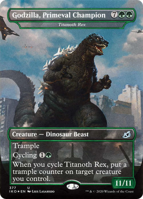 Godzilla, Primeval Champion - Titanoth Rex (IKO-377) - Ikoria: Lair of Behemoths / Godzilla, Primeval Champion (Borderless) Foil