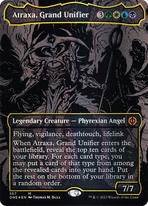 Atraxa, Grand Unifier (Oil Slick Raised Foil) (ONE-357) - Phyrexia: All Will Be One (Borderless) Foil