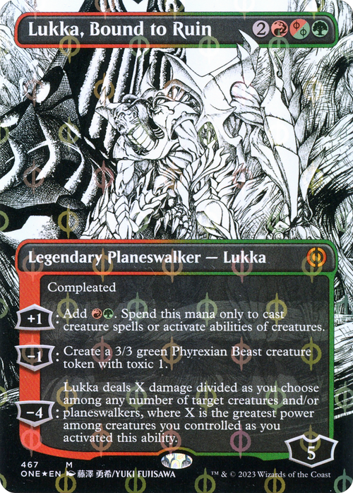 Lukka, Bound to Ruin (Borderless) (Step-And-Compleat Foil) (ONE-467) - Phyrexia: All Will Be One: (Showcase) Foil