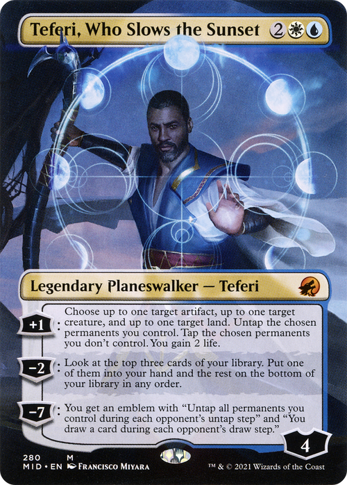 Teferi, Who Slows the Sunset (Borderless) (MID-280) - Innistrad: Midnight Hunt (Borderless)